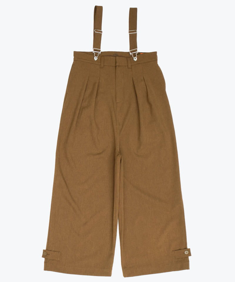 3/2 WORKS オーバーオールW112cm 茶ベージュ系　未使用品 TUCK WIDE OVERALL/UNIVERSAL OVERALL（ユニバーサルオーバーオール
